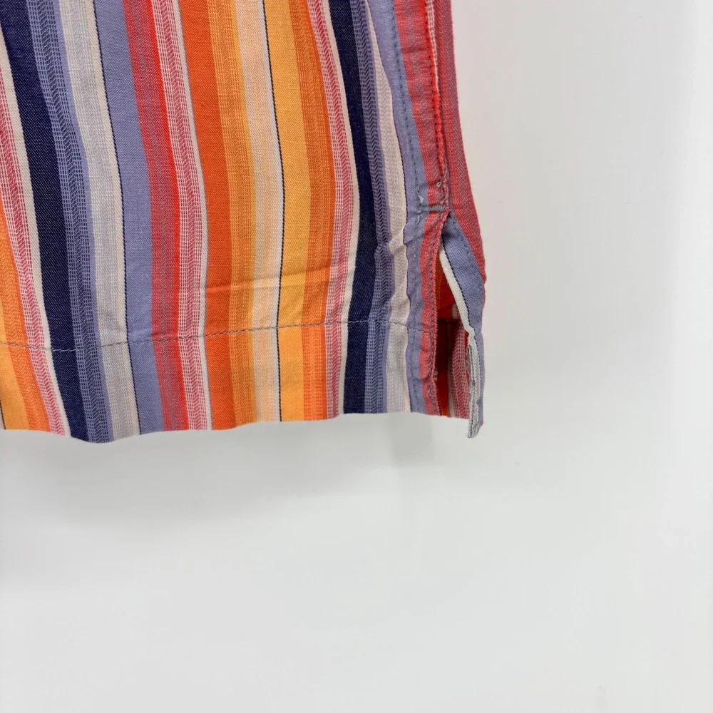 VTG Banana Republic Mens L Embroidered Striped Short Sleeve Button‎ Down Shirt